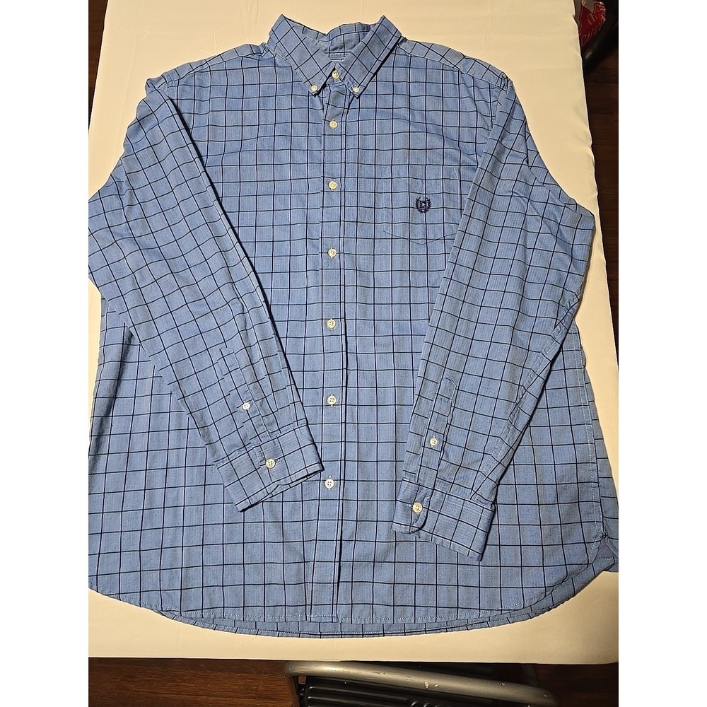 Chaps Ralph Lauren Men Twill 2XL Blue Plaid Button Down Long Sleeve Shirt